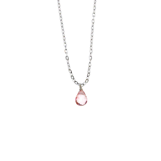 粉紅托帕梨形項鏈