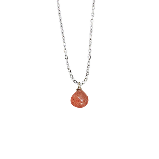 草莓晶梨形切面项链