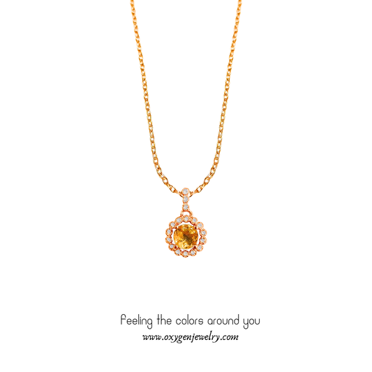 黃水晶小圓鋯石圍石項鏈