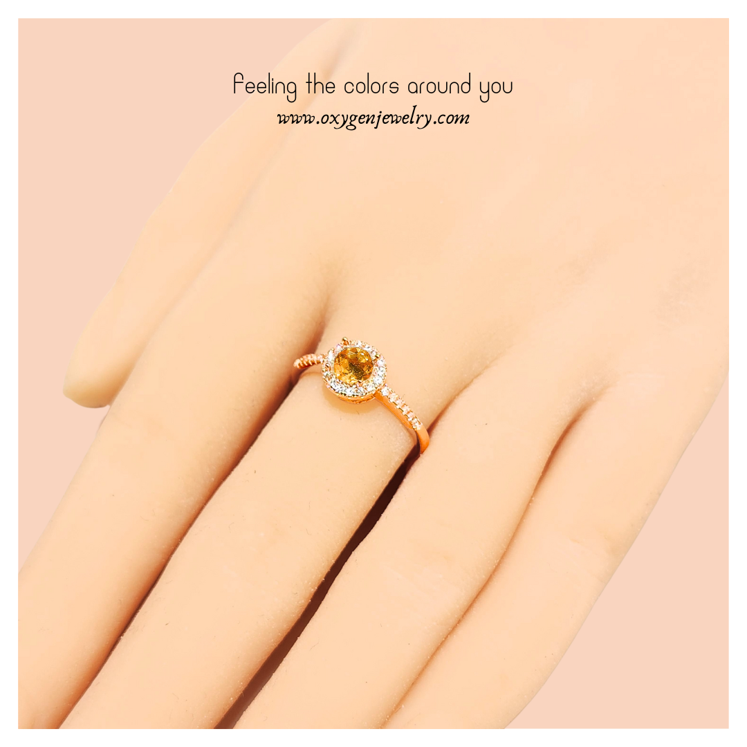 Oval Citrine and Round Zirconia Ring