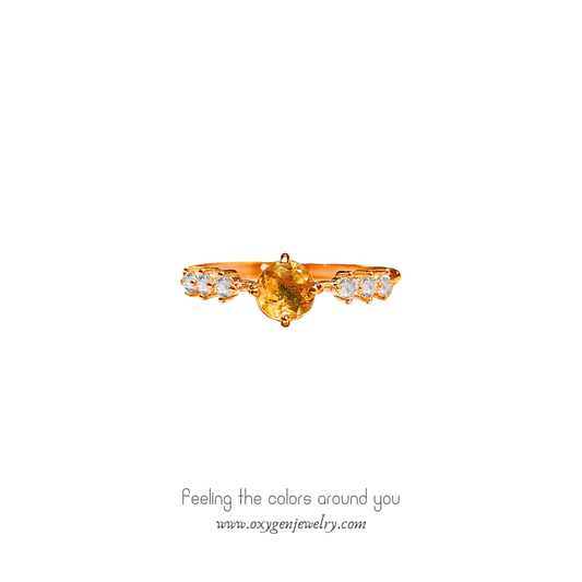 黃水晶配小圓鋯石戒指