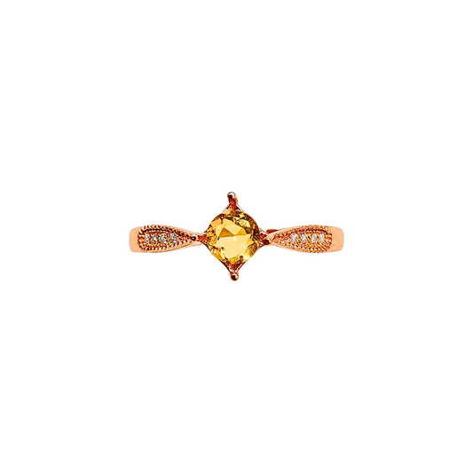 黃水晶方爪鋯石戒指