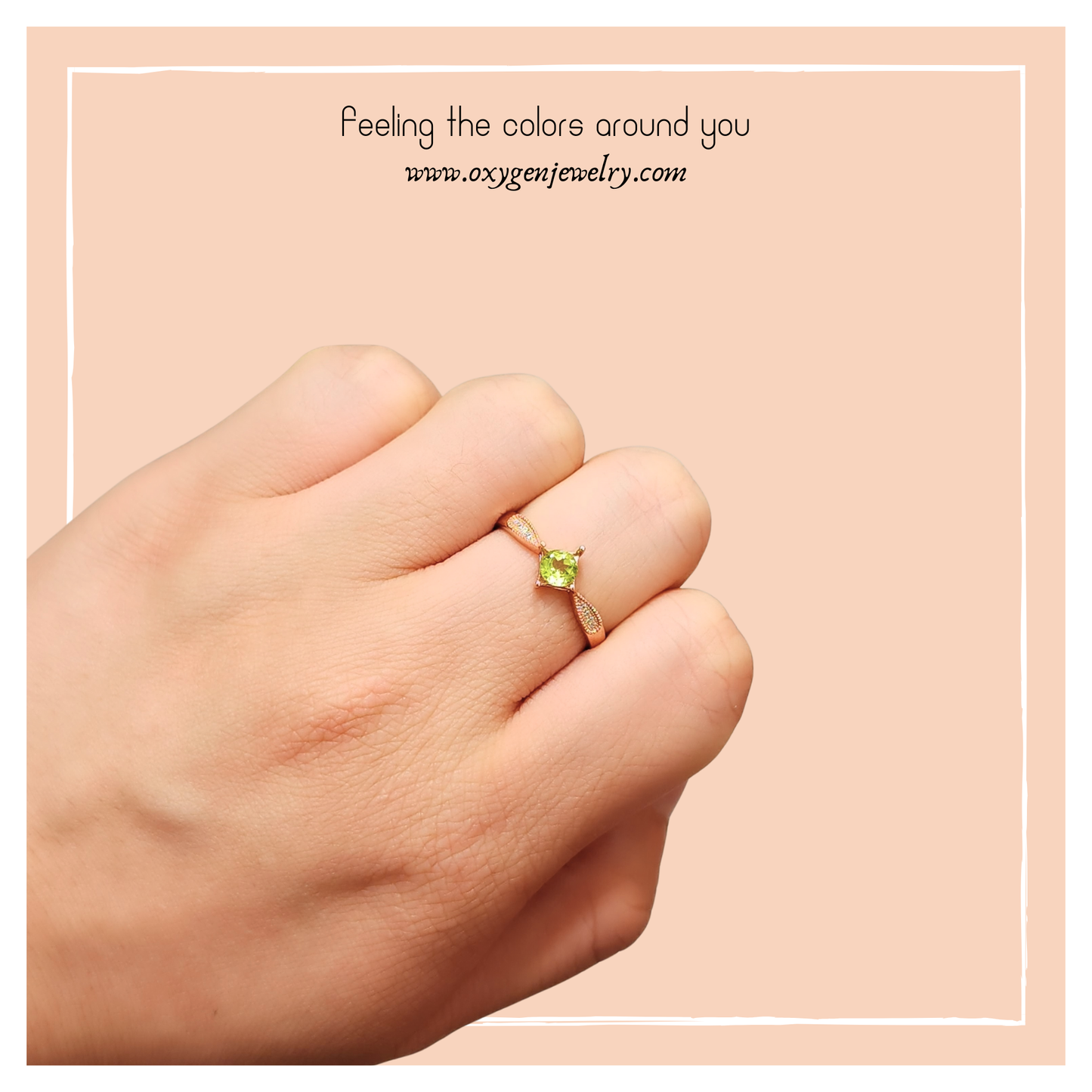 橄欖石方爪鋯石戒指