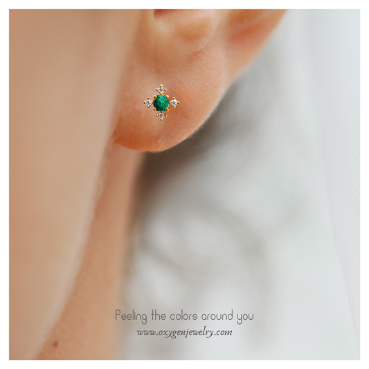 Cross 孔雀石十字款耳釘(L)