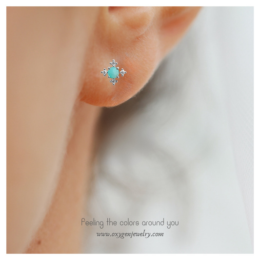 Cross 天河石十字款耳釘(L)