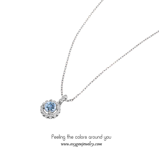 天空藍托帕小圓鋯石圍石項鏈