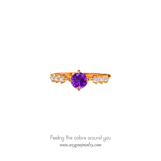 紫晶配小圓鋯石戒指