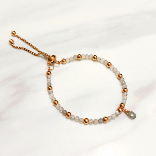 迷你拉長石小珠手串款伸縮手鏈