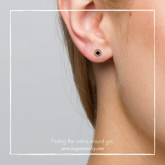 圓形黑尖晶圍石耳釘