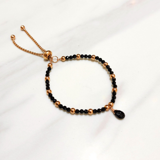 迷你黑尖晶小珠手串款伸縮手鏈