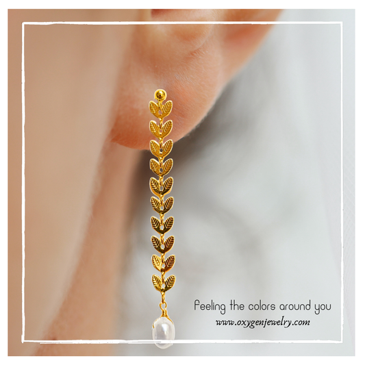 淡水珍珠橄欖枝長耳環