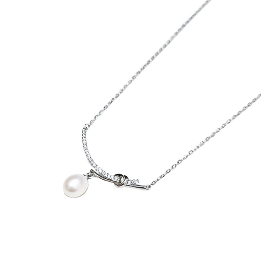 淡水珍珠鋯石線條打結款項鏈