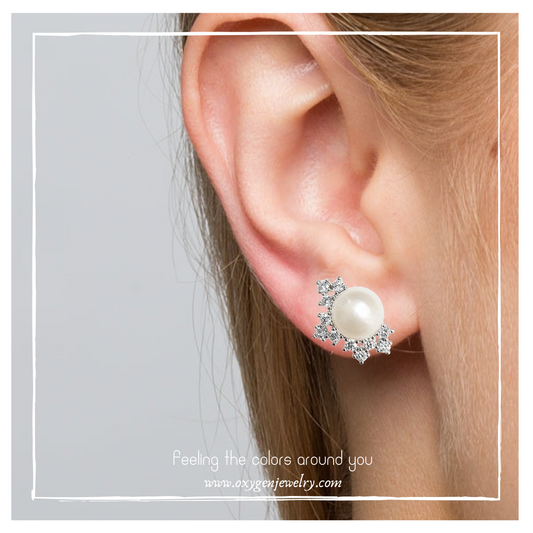 淡水珍珠半雪花耳釘