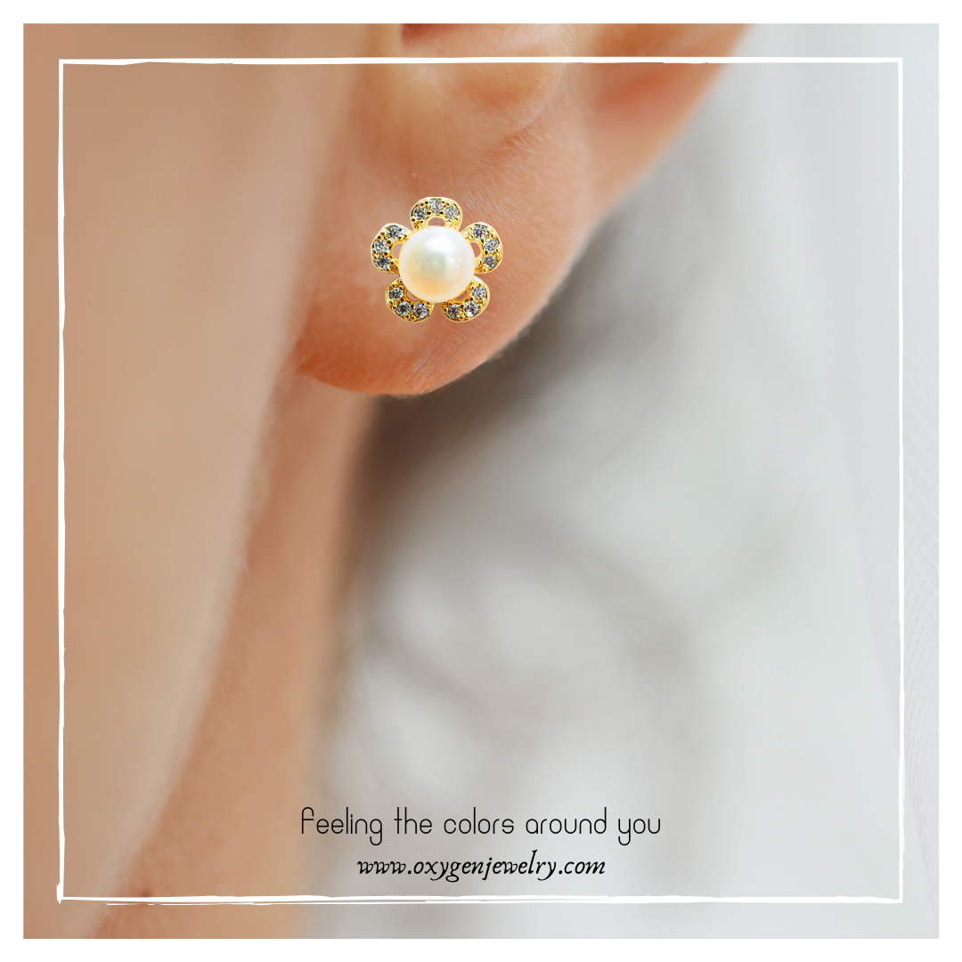 淡水珍珠洋紫荊耳釘