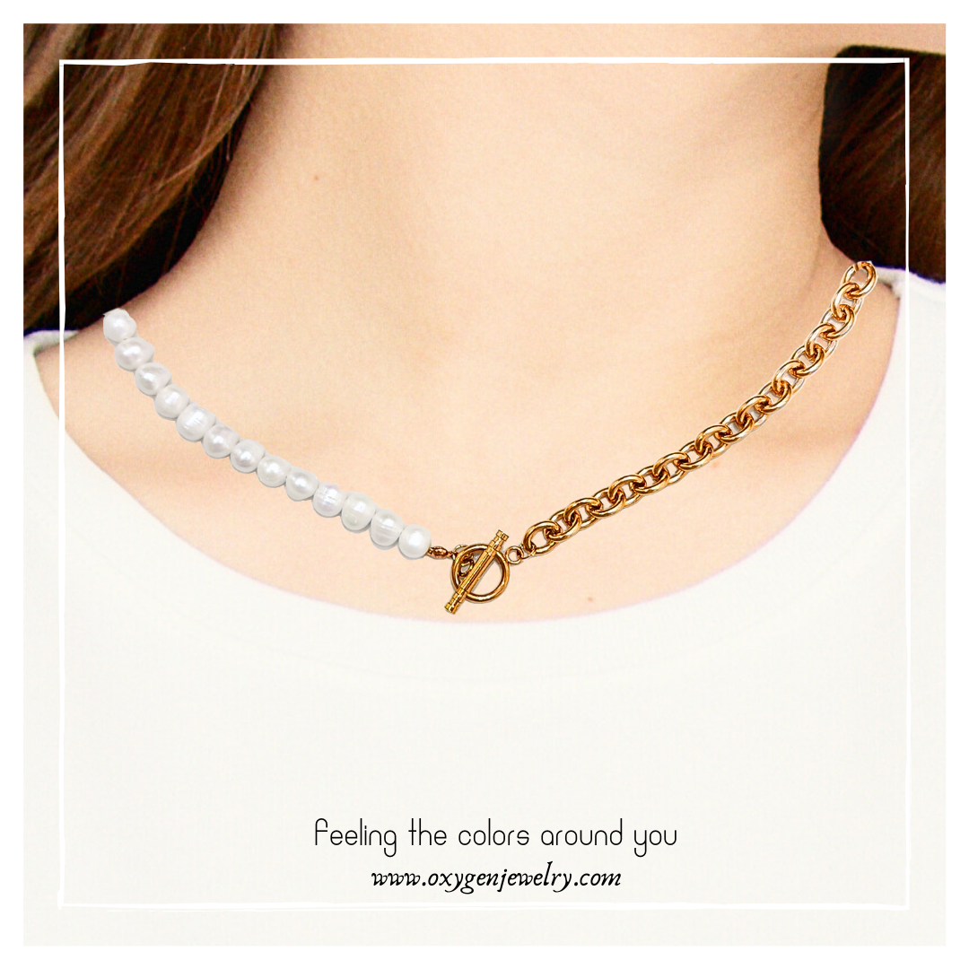 淡水珍珠配粗鏈項鏈