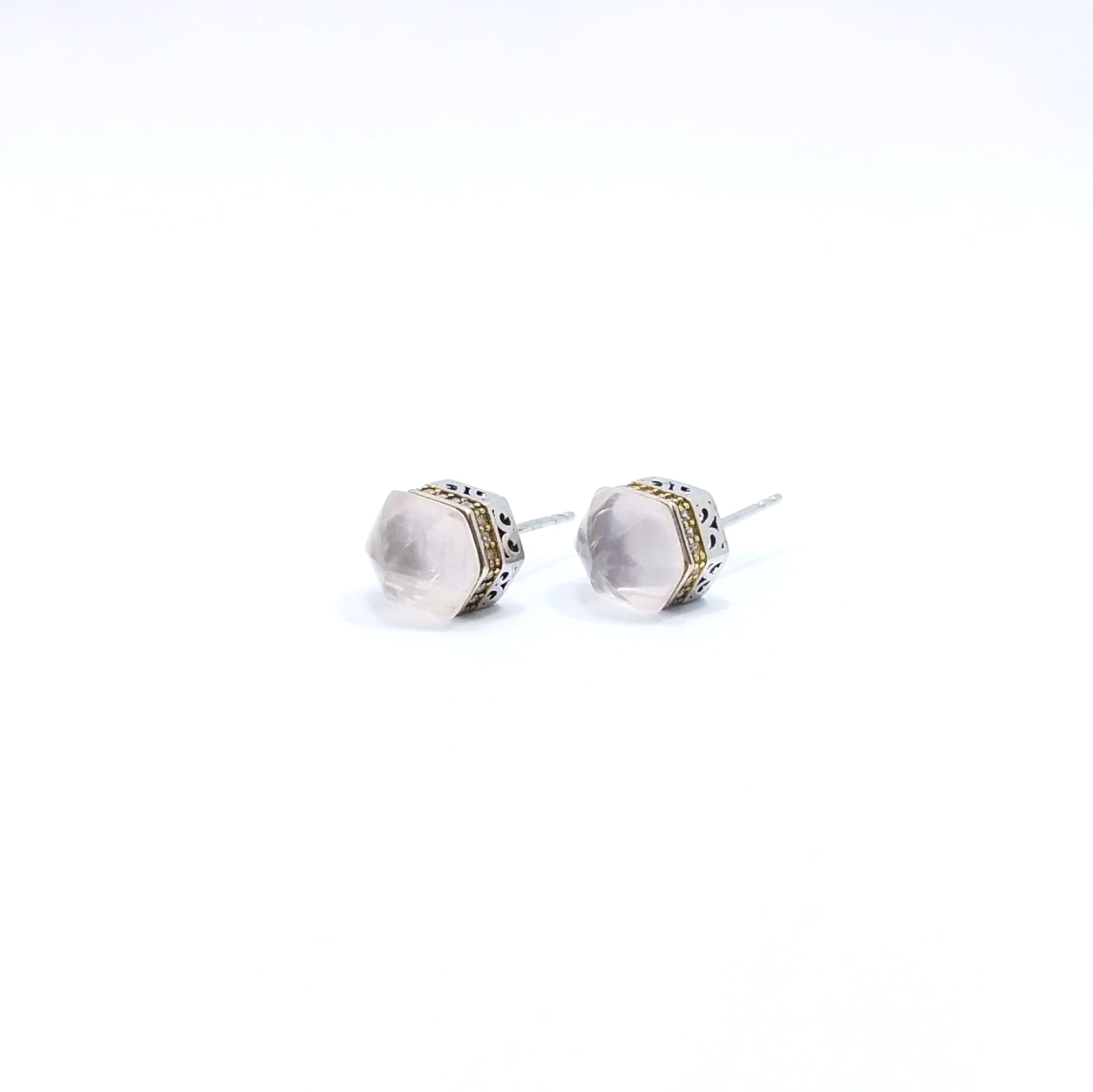 六角形粉晶配方晶鋯石耳環 - Oxygen Jewelry