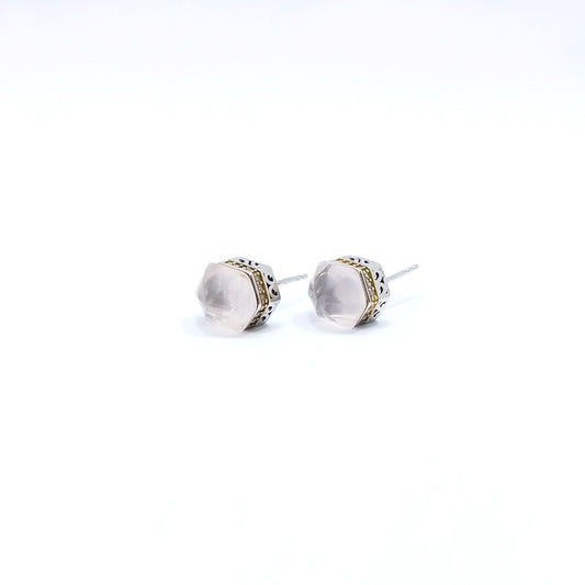 六角形粉晶配方晶鋯石耳環 - Oxygen Jewelry