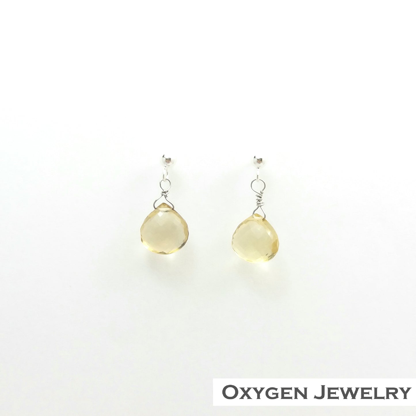 梨形切面黃水晶純銀耳環 - Oxygen Jewelry