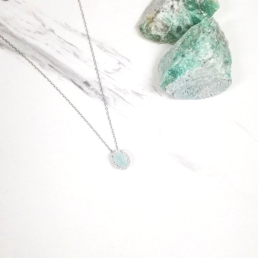 橢圓形天河石配方晶鋯石項鏈