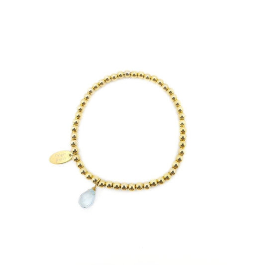 天空藍托帕梨形金屬珠彈性手鏈