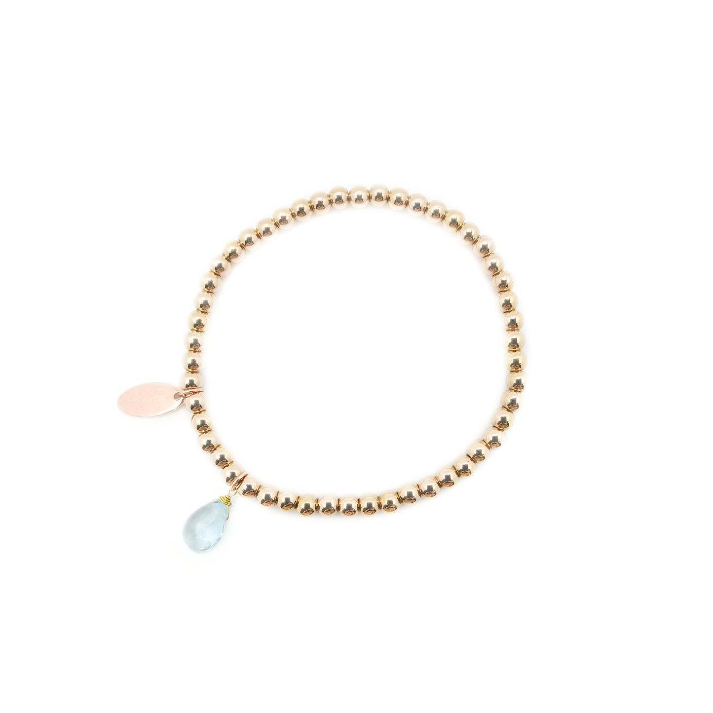 天空藍托帕梨形金屬珠彈性手鏈