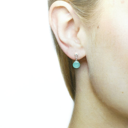 海藍玉髓梨形切面耳環