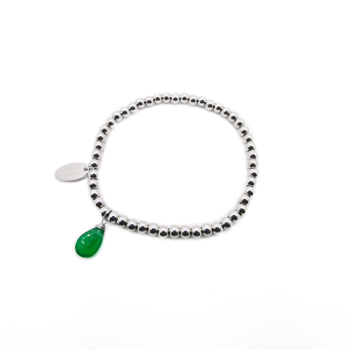 綠安力士梨形切面金屬珠彈性手鏈