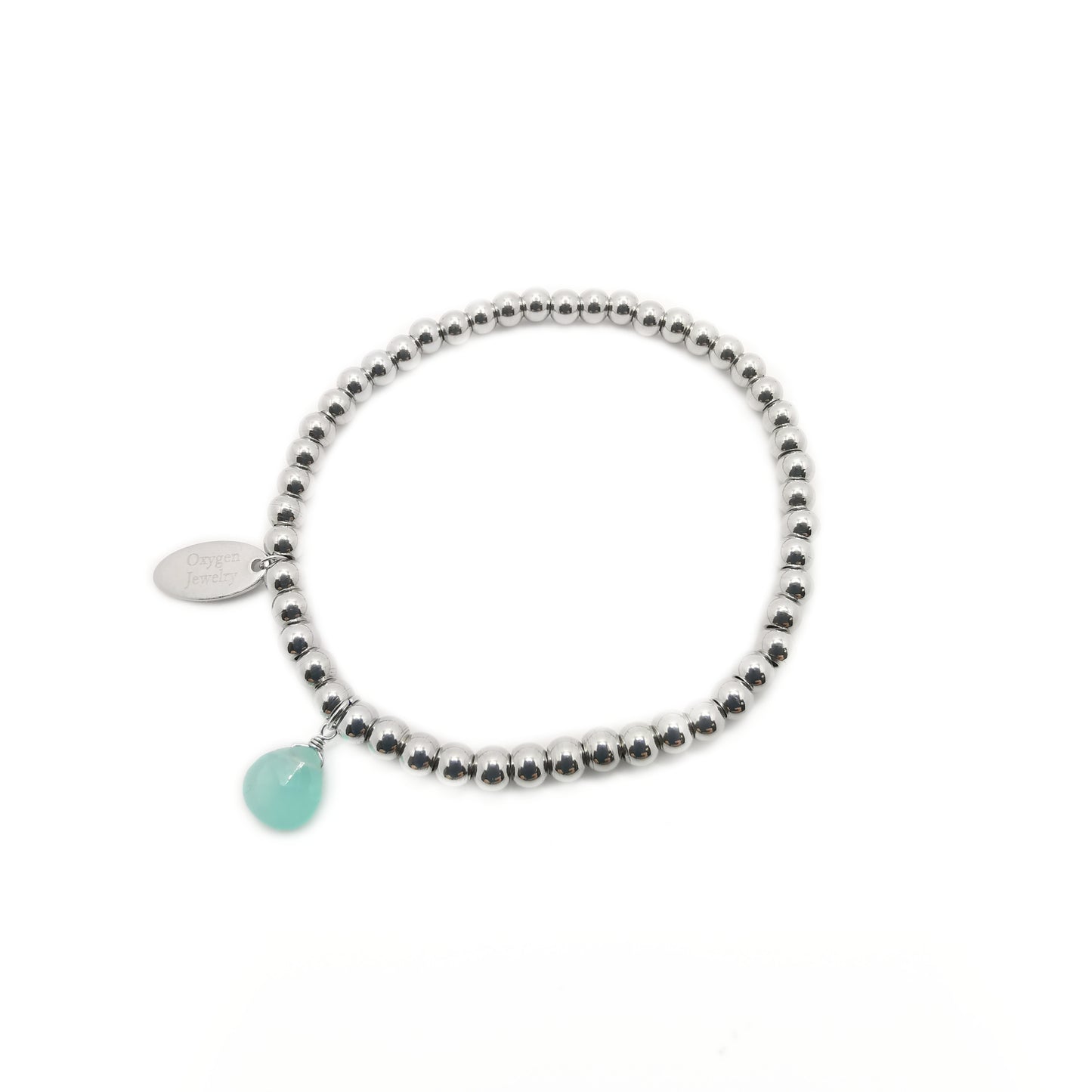 Aquamarine Chalcedony Pear Faceted Metal Bead Stretch Bracelet