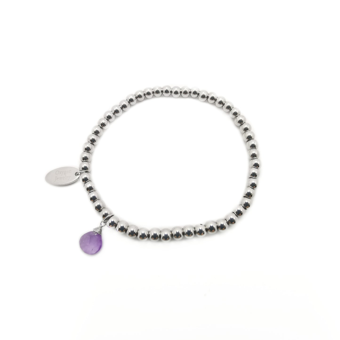 Amethyst Pear Faceted Metal Bead Stretch Bracelet
