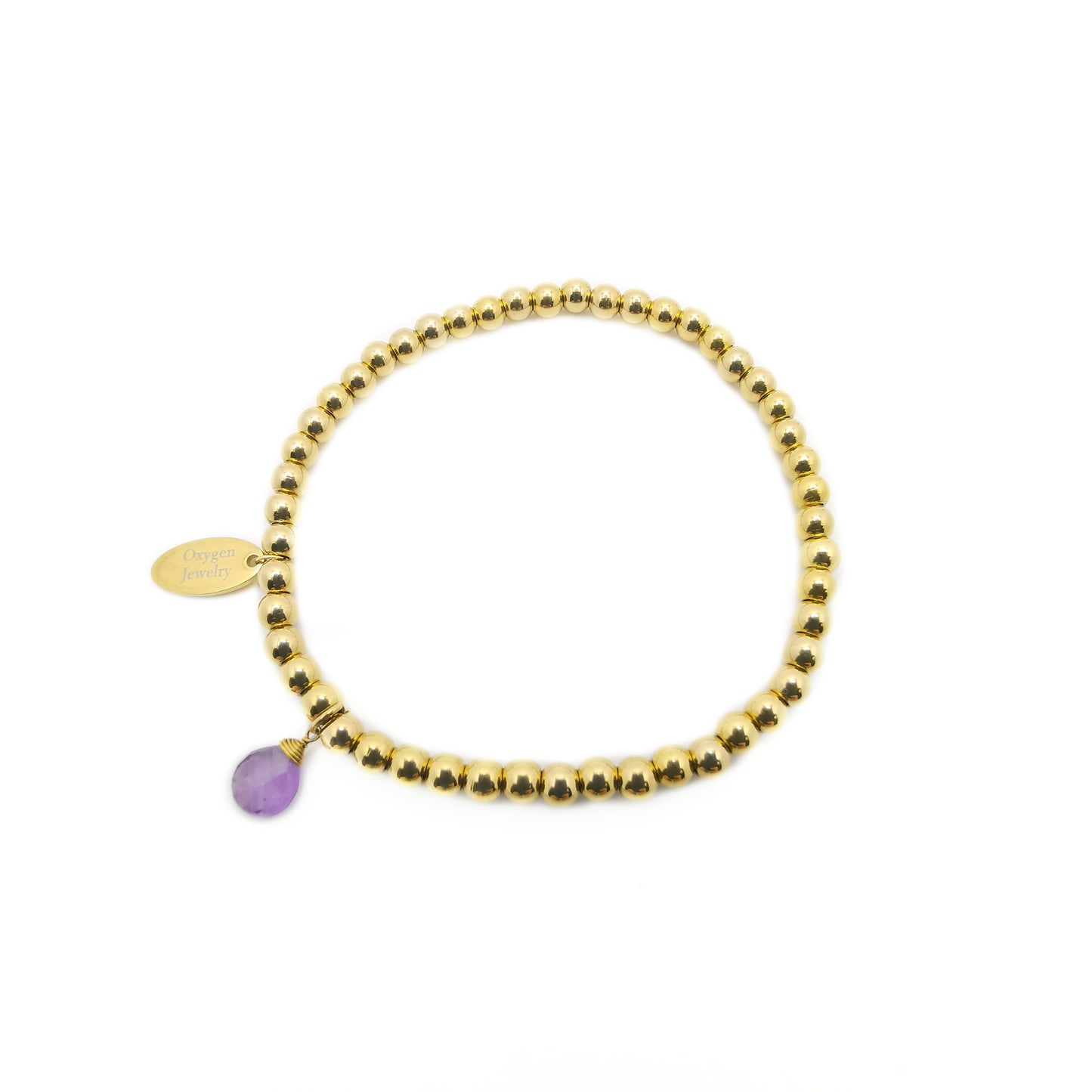 Amethyst Pear Faceted Metal Bead Stretch Bracelet