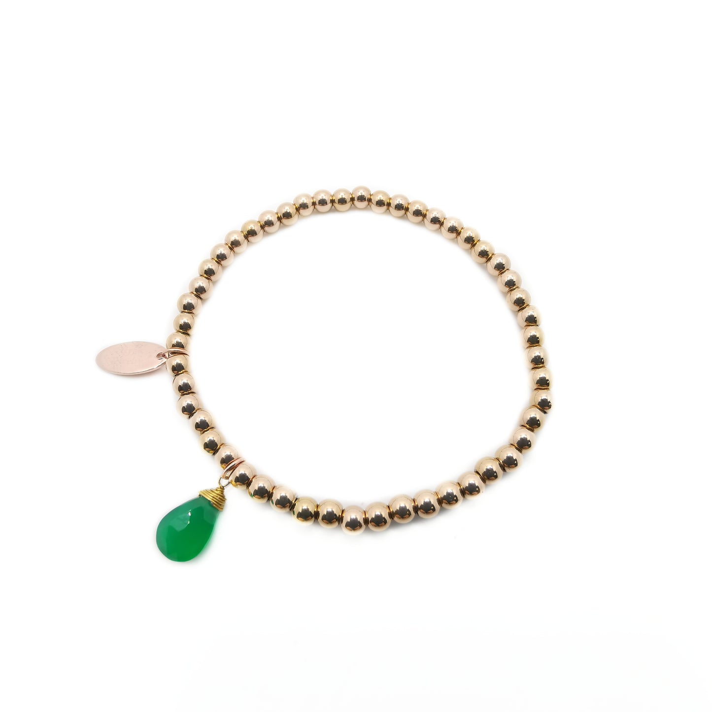 Green Anix Pear Faceted Metal Bead Stretch Bracelet