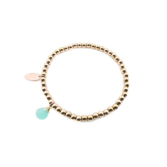 海藍玉髓梨形切面金屬珠彈性手鏈