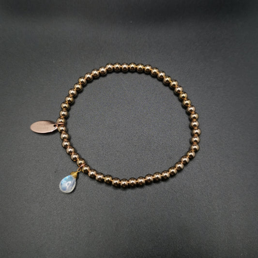 月亮石梨形旦面金屬珠彈性手鏈