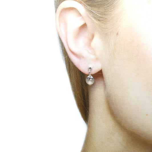 白水晶梨形切面耳環