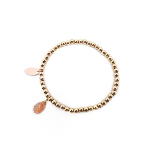 太陽石梨形旦面金屬珠彈性手鏈