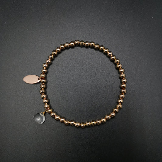 白水晶梨形切面金屬珠彈性手鏈