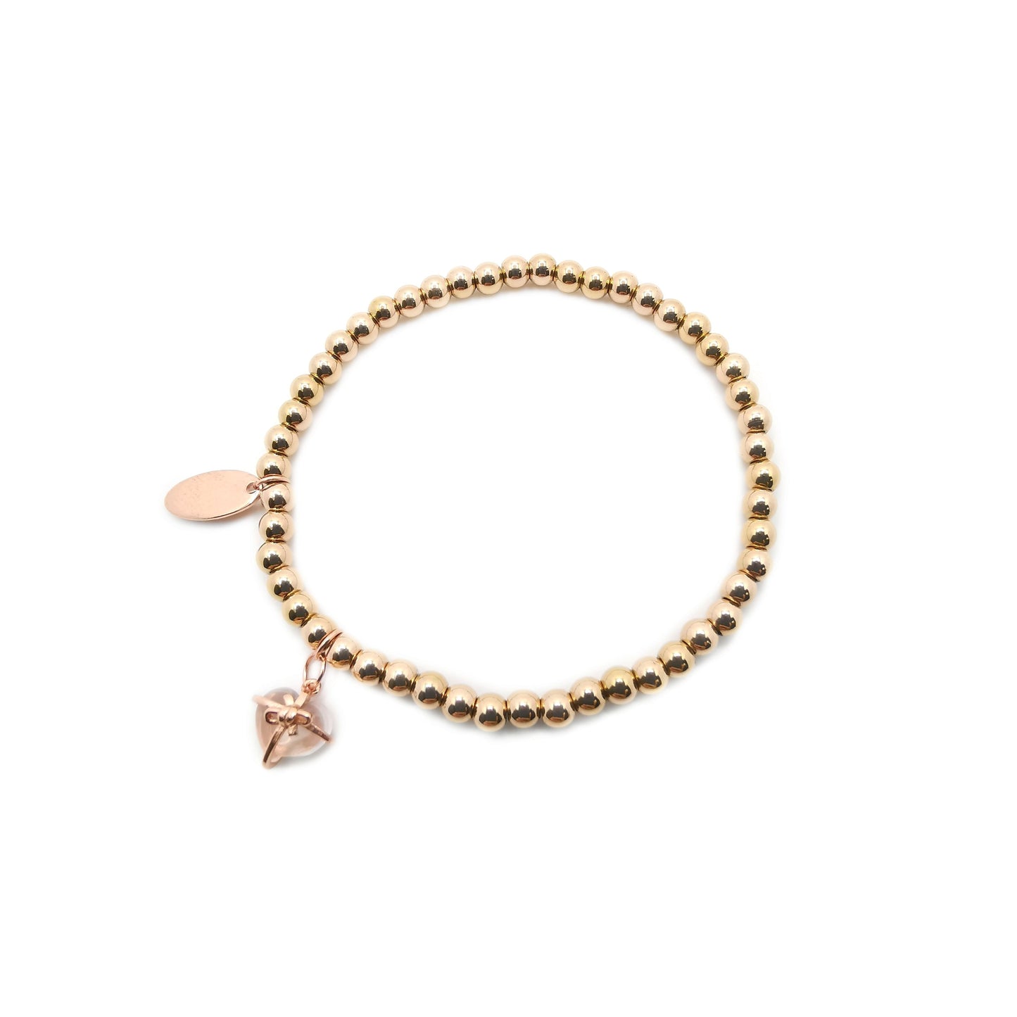 心形粉晶蝴蝶結金屬珠彈性手鏈