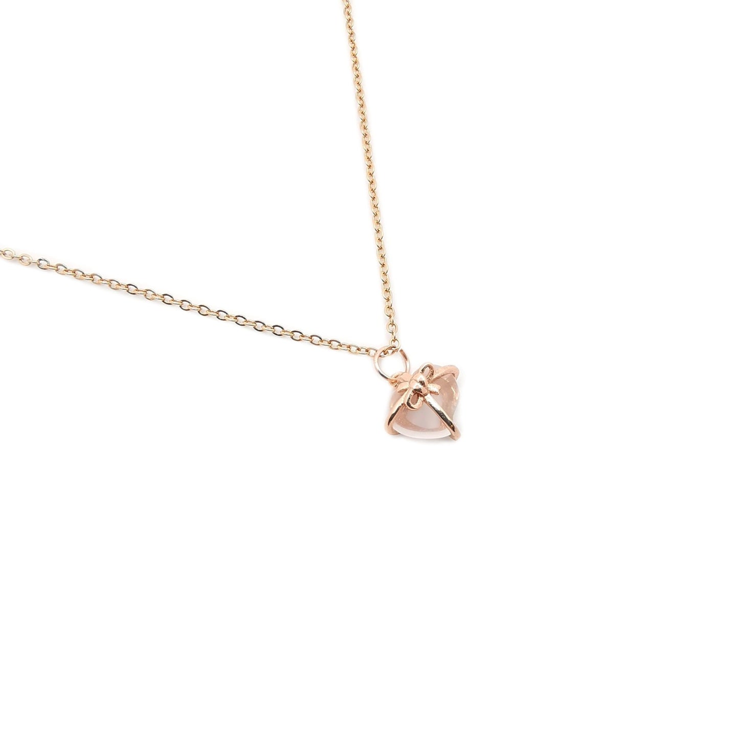 Heart Shaped Rose Quartz Bow Necklace
