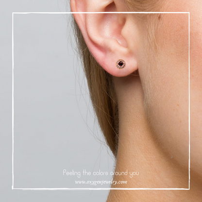Round garnet stone earrings