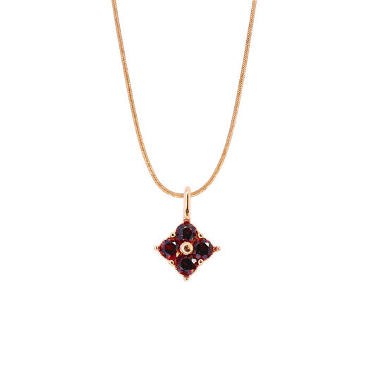 Garnet four-leaf clover necklace