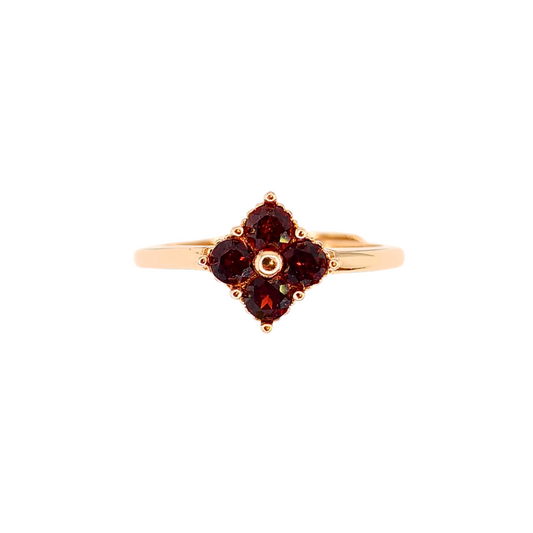 Garnet four-leaf clover ring