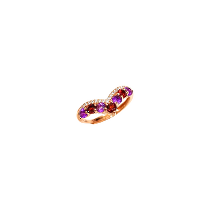 石榴石配紫晶V形戒指
