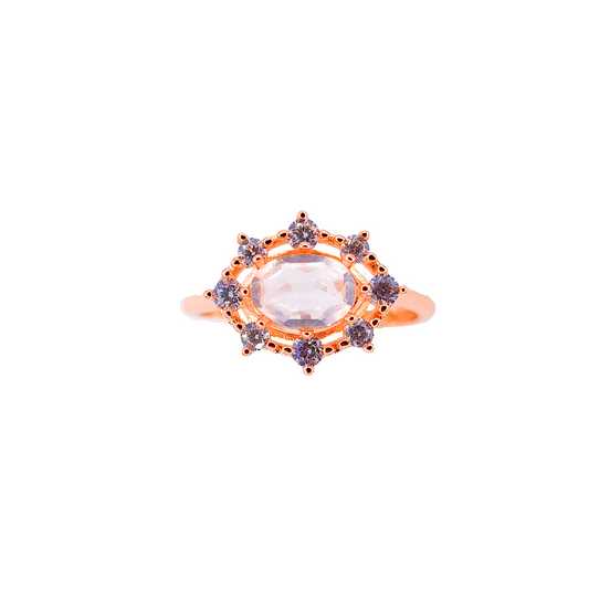 橢圓粉晶配圓鋯石戒指