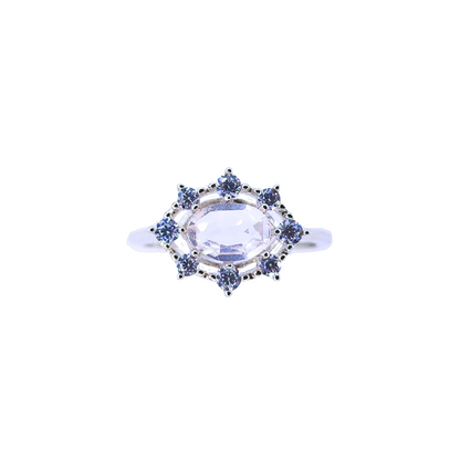 橢圓粉晶配圓鋯石戒指