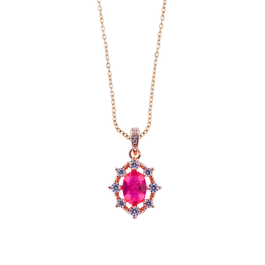 Oval Pink Topaz and Round Zirconia Necklace