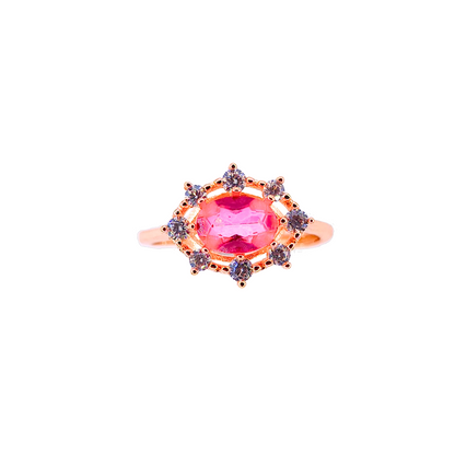 橢圓粉紅托帕配圓鋯石戒指