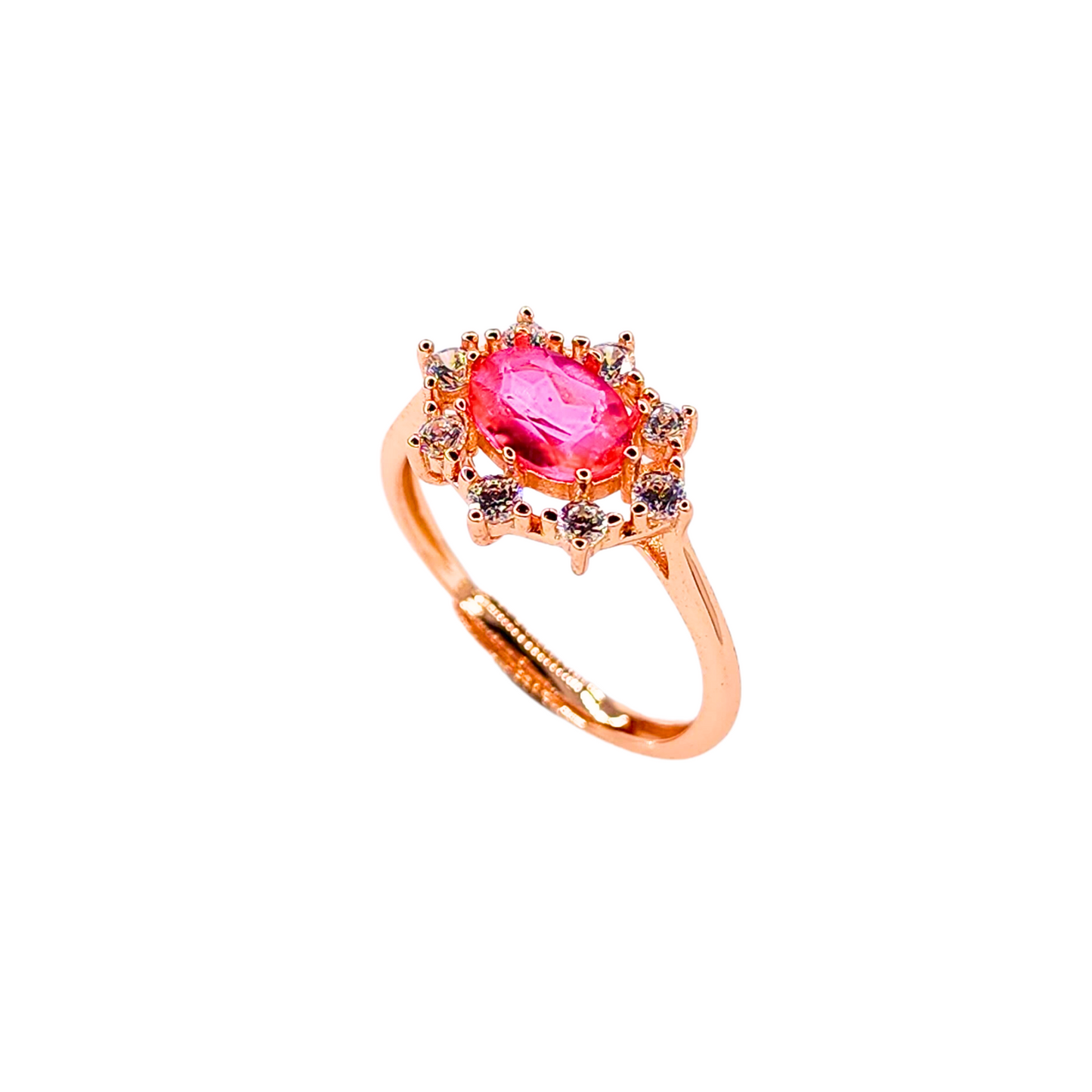 橢圓粉紅托帕配圓鋯石戒指