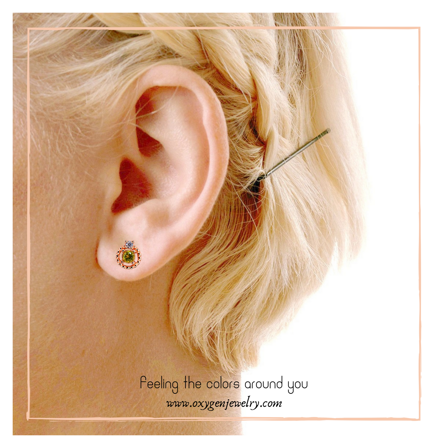 Peridot button edge stud earrings