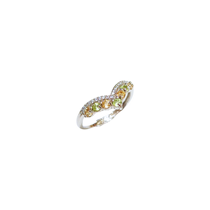 橄欖石配黃水晶V形戒指