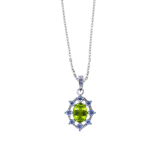 Oval Peridot and Round Zirconia Necklace